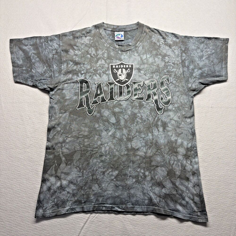 Vintage 90s Oakland Raiders T Shirt Liquid Blue Tie Dye NFL Football Men's Large